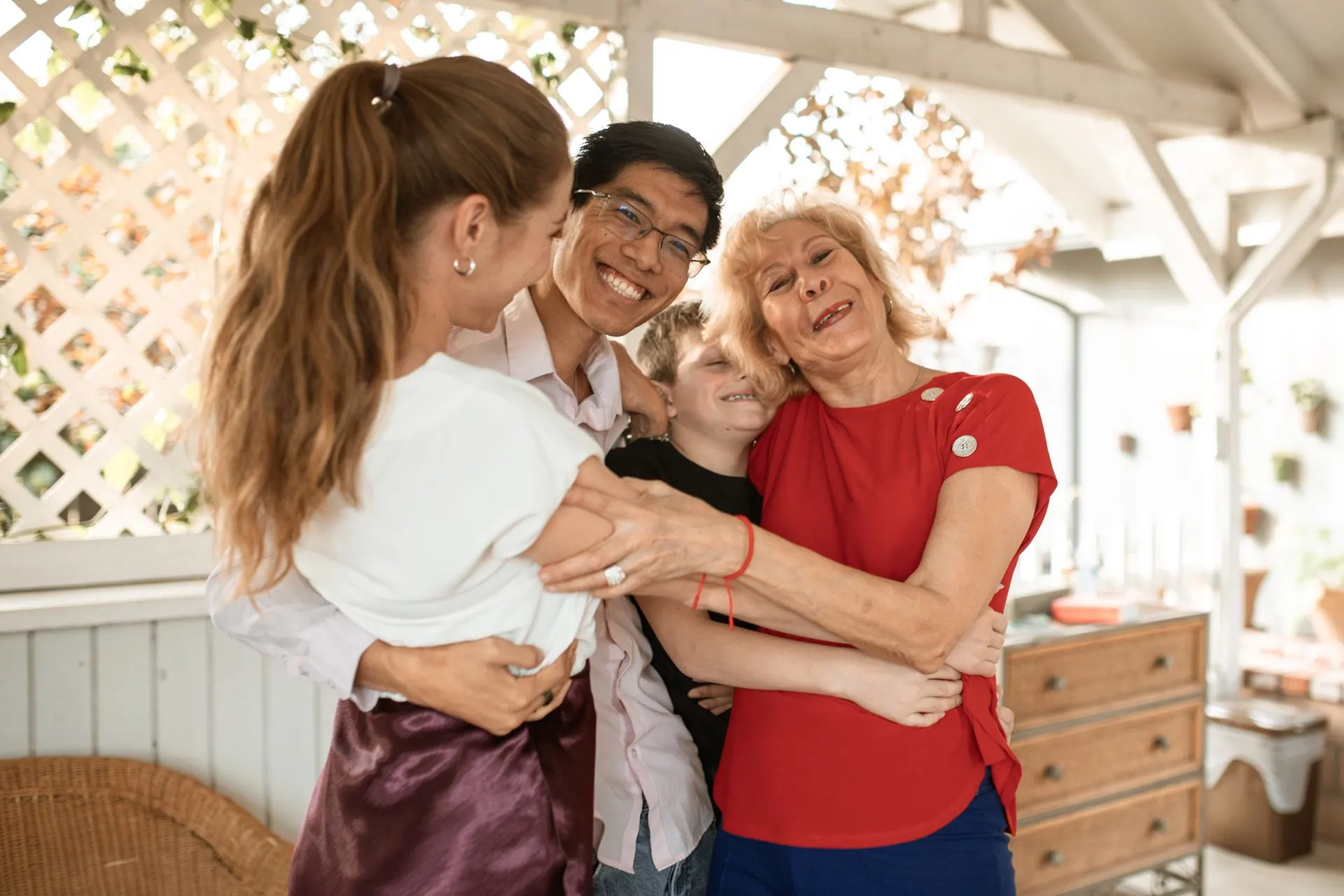 A family embracing together